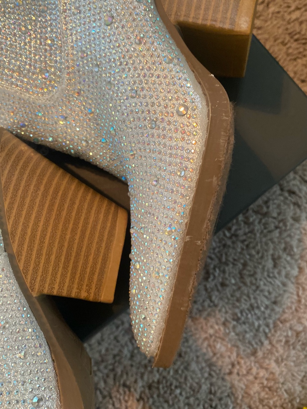 Silver Rhinestone Western Ankle Boots - Picture 5 of 7